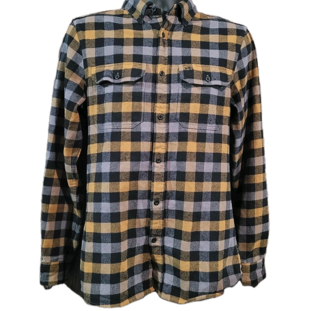 Fjallraven Men’s Yellow Black Gray Plaid Button-Down Shirt - Casual Long Sleeve